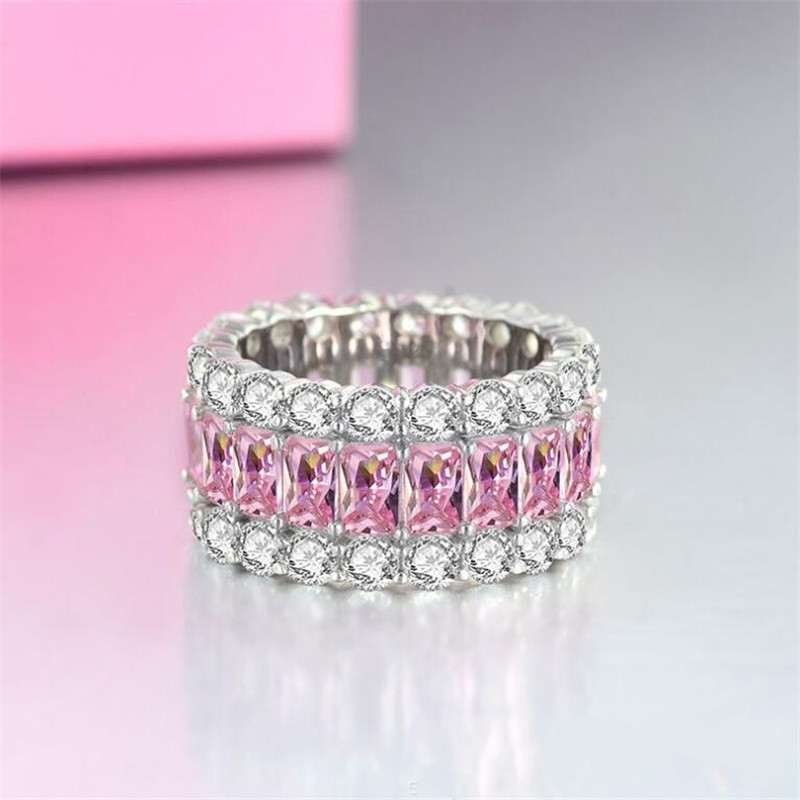 Size 6-10 Luxury Jewelry Wedding Rings Ins Top Sell 925 Sterling Silver 3 Style Princess Cut Black Sapphire CZ Diamond Gemstones Eternity Party Women 