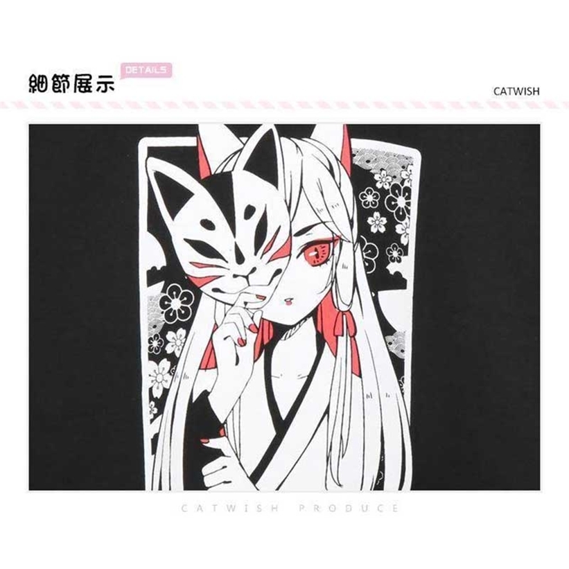 NiceMix Japanese Lolita Vintage Harajuku Anime Fox Print Lace-up Long Sleeve Hoodie Shirts Dark Girl Punk Street Sweatshirt Tops 201211