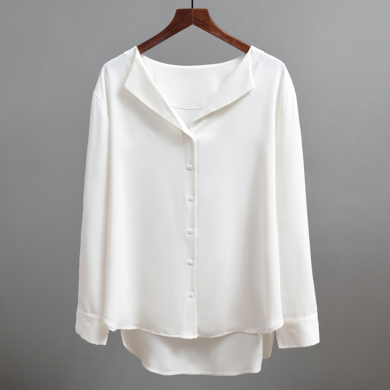 Blouses Woman Long Sleeve Chiffon Blouse Women Shirts Top Female Solid White Brown V-neck Office Ladies Tops Blusas A296 210225