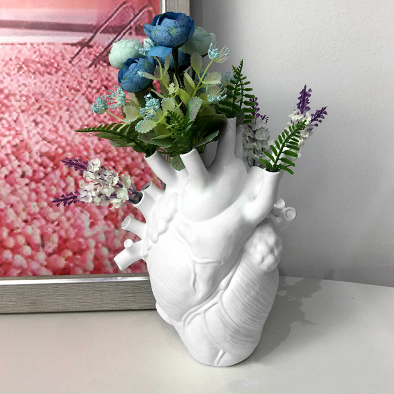 Anatomical Heart Shape Flower Vase Resin Ornaments Sculpture Desktop Plant For Home Decor