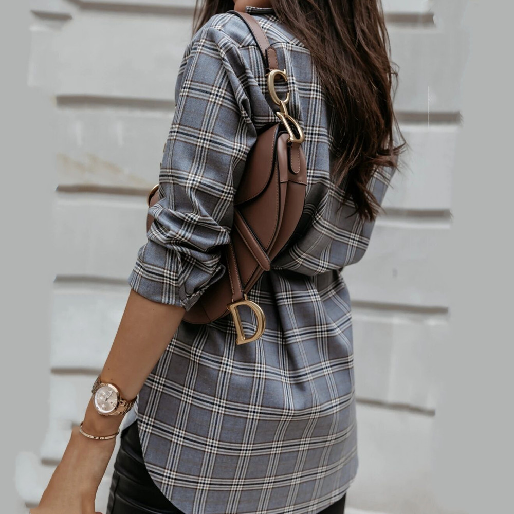 Women's Shirt Oversized Autumn Plaid Cotton Blends Long Sleeve Female Shirts Top Loose Single Breasted Plus Size Women Blouse 210225