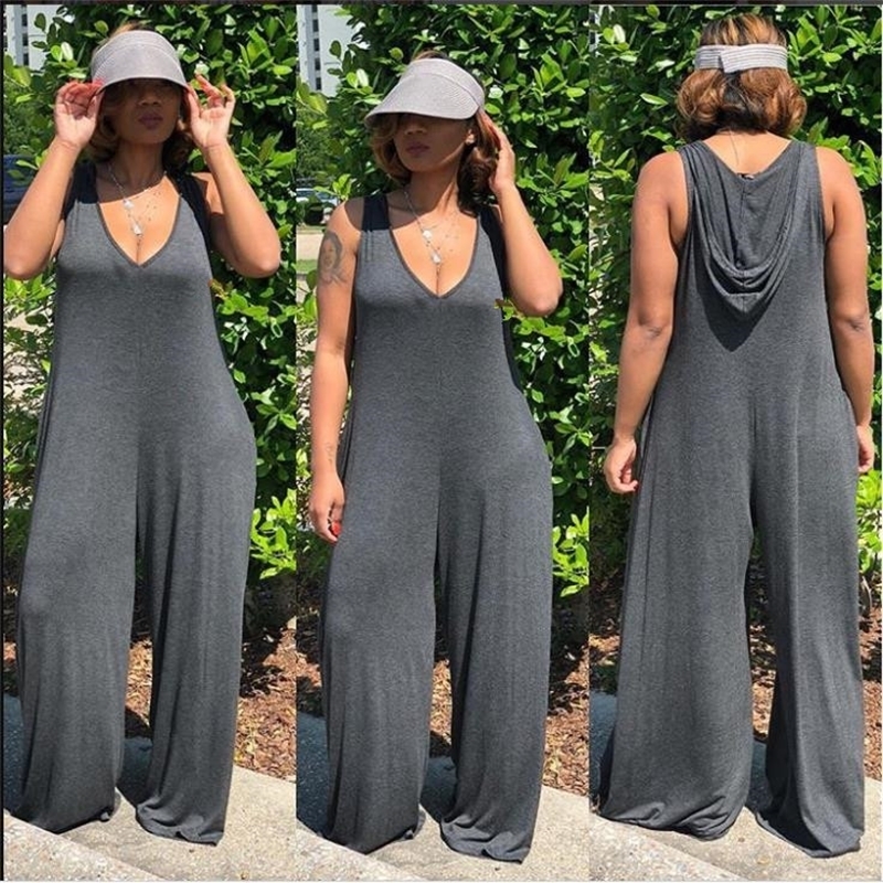 Plus Size Beach Style Romper Women Jumpsuit Formal Sleeveless Long Loose Overalls Wide Leg Long Pants Playsuit DW503 201007