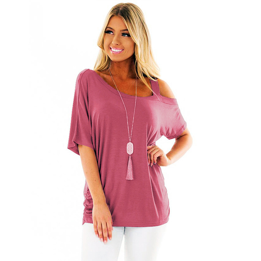 American Russian Cotton Offtheshoulder Summer Splice Slanting Collar Streets Sexy Fashion Short Sleeve Leisure Tshirt Woman T200614