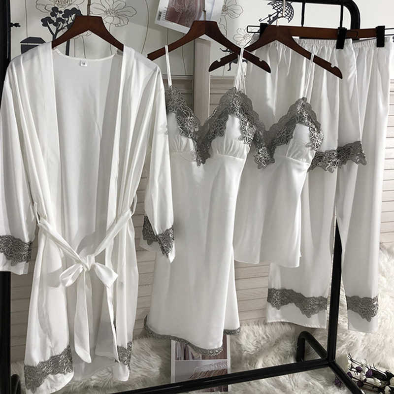 White Bride Bridesmaid Wedding Robe Gown Lace Trim Sexy Women Night Bathrobe Kimono Pajamas Sets Bath Gown Summer Sleepwear 210924