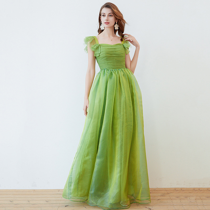 Women's Runway Dresses Spaghetti Straps Ruffles Bow Detaiing Ruched Bodice Elegant Long Party Prom