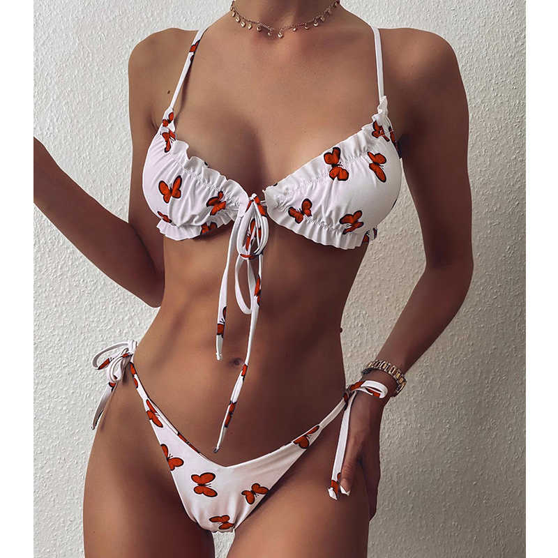 MYTENG Sexy Bandage Thong Bikinis Print 2 piece set Swimwear women Mjuer Push up Swimming Suit For Biquini 210611