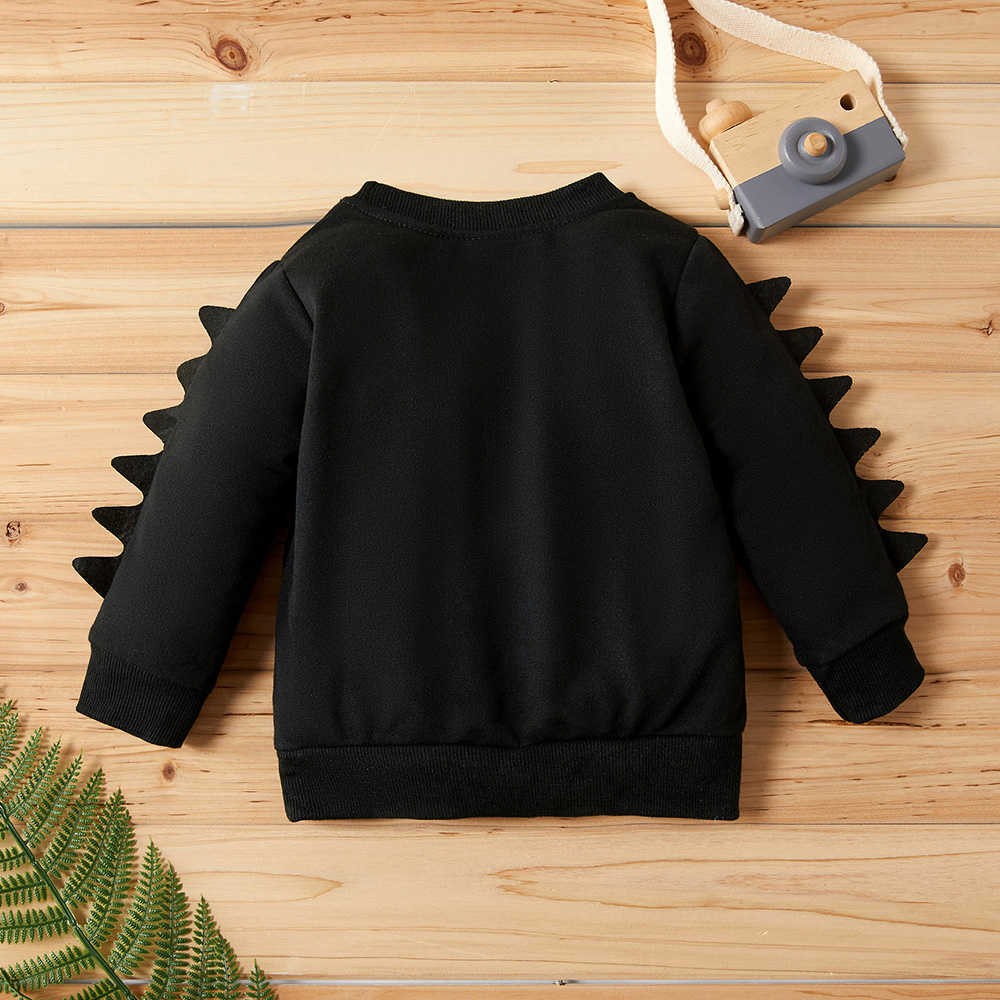 Spring and Autumn Baby Toddler Boy Cool Cartoon Eye Print Solid Dino Decor Pullover for KIds Sweatshirt 210528