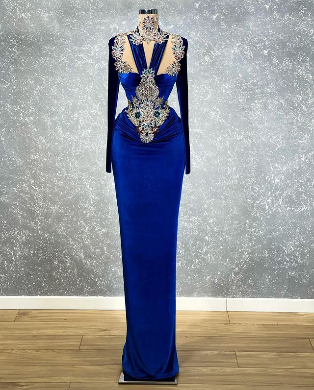 Plus 2022 Size Arabic Aso Ebi Luxurious Beaded Crystals Prom Dresses Sheath High Neck Evening Formal Party Second Reception Gowns Dress Zj206