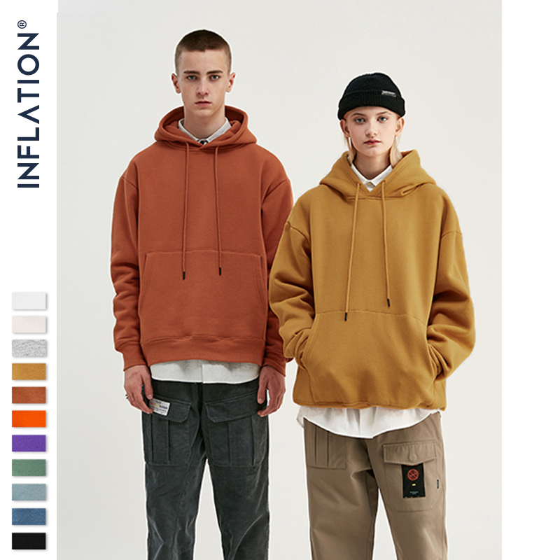INFLATION Autumn Mens Thick Fleece Hoodies Hip Hop Pure Hoodies Thick Velvet Fabrics Winter Hoodies For Men Women 167W17 201020