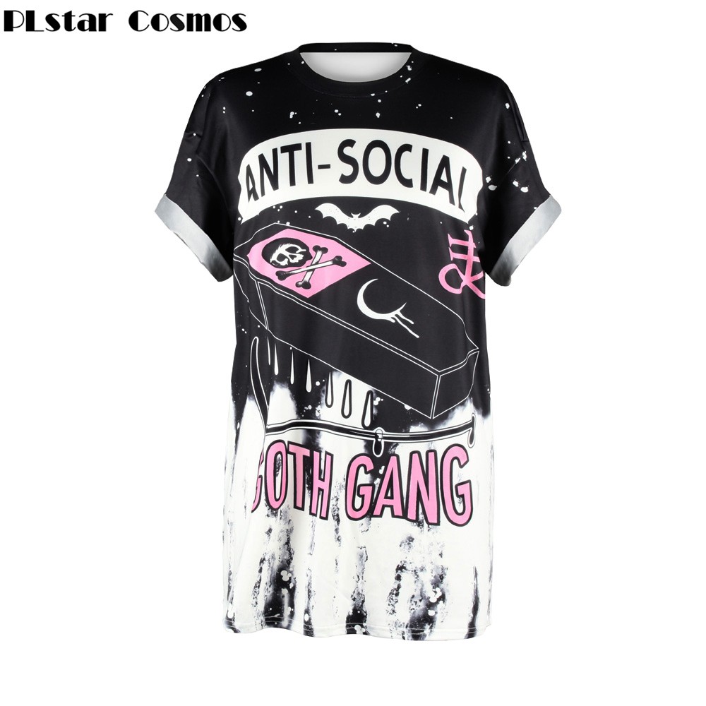 PLstar Cosmos summer New ANTI-SOCIAL 3D Printing T Shirt GOTH GANG Harajuku Punk T-Shirt Clothing Tops Plus Size S-3XL 210306