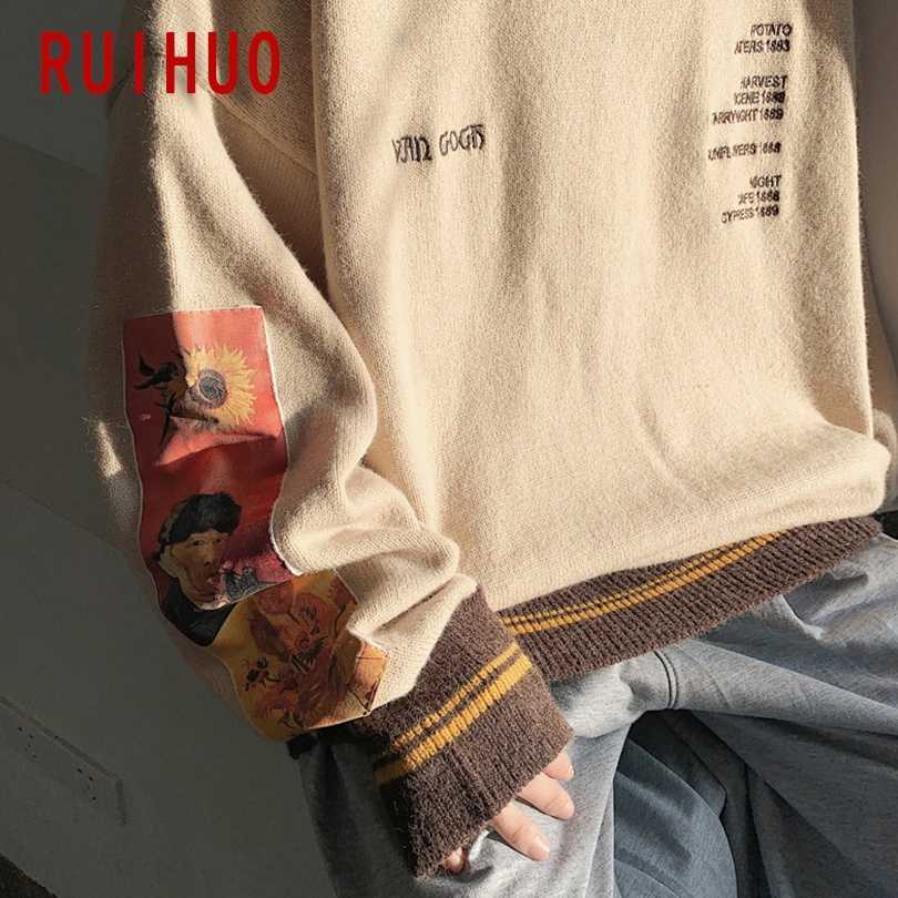 RUIHUO Knitted Winter Sweater Men Clothing Harajuku Sweaters Pullover Men Sweater Fashion Mens Clothes M-3XL 211018