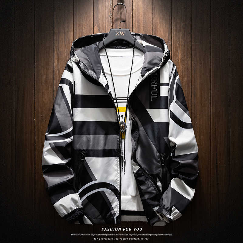 5XL 6XL 7XL 8XL Men's windbreaker Fashion Large pattern Hooded Casual windbreaker,Spring /Autumn Thin section 210818