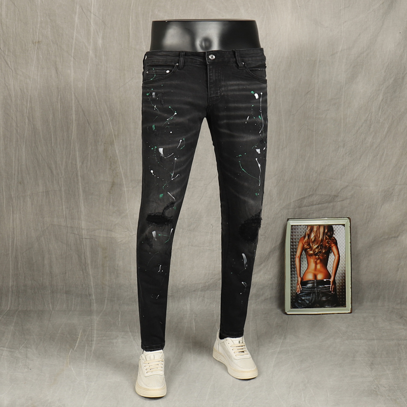 2021 New Fashion Streetwear Men Jeans Black Elastic Slim Fit Painted Designer Ripped Denim Punk Pants High Quality Hip Hop Trousers Wmch
2021 New Fashion Streetwear Men Jeans Black Elastic Slim Fit Painted Designer Ripped Denim Punk Pants High Quality Hip Hop Trousers Wmch