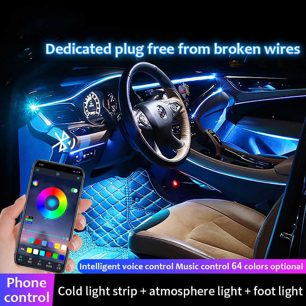 New Car LED Foot Light Ambient Lamp With Bluetooth APP Music Control Multiple Modes Auto Interior Decorative RGB Light Strip Outdoor