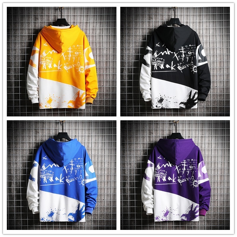 SingleRoad Men's Hoodies Men Oversized Patchwork Graffiti Harajuku Japanese Streetwear Hip Hop Purple Sweatshirt Hoodie Men 201126