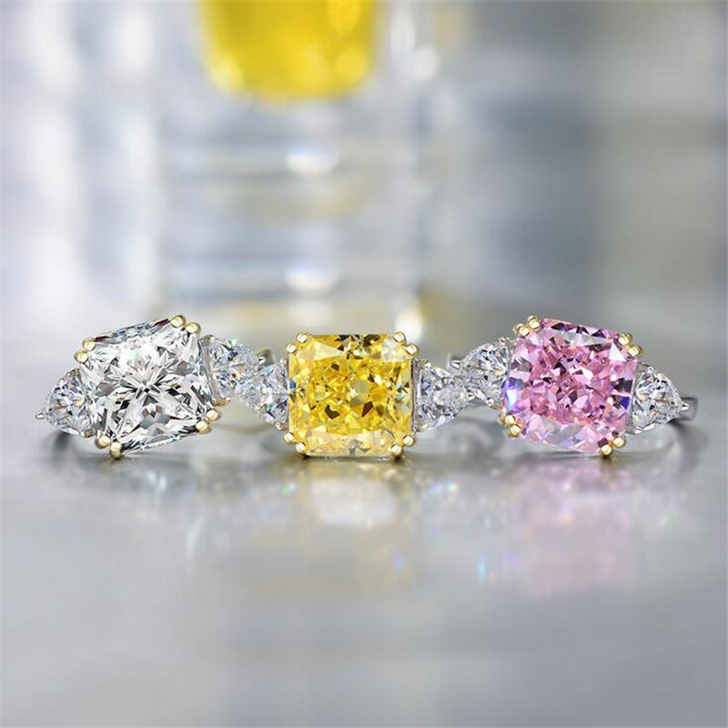 Choucong Unique Cocktail Wedding Rings Luxury Jewelry 925 Sterling Silver Radiant Cut Pink Topaz Moissanite Diamond Gemstones Eternity Women Engagemen