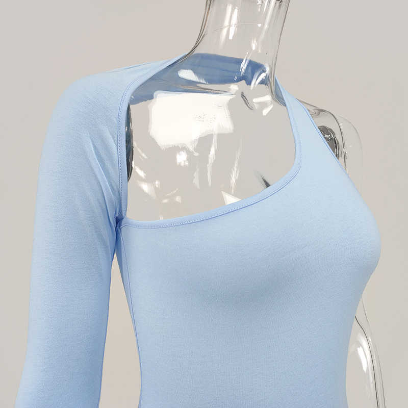 Colysmo Sexy Bodysuit Women Spring One Shoulder Long Sleeve Backless Bodycon Jumpsuit Solid Color Femme Body Mujer 210527