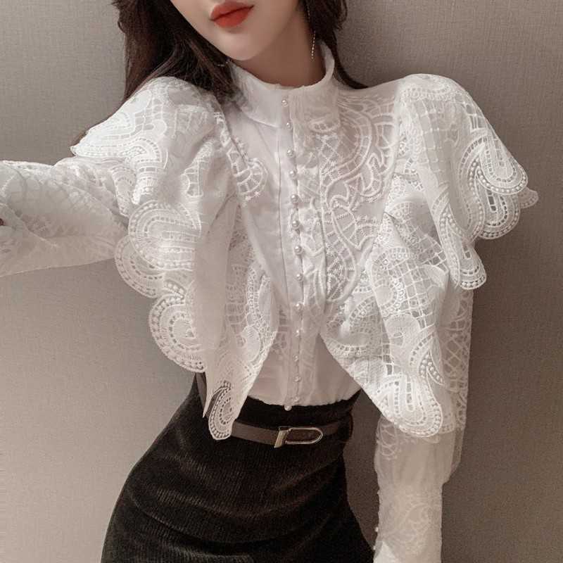Spring Ruffles Lace Blouse Women's Stand Collar Lantern Sleeve Elegant Vintage Fashion Office OL Shirt 210526, Photo color
Spring Ruffles Lace Blouse Women's Stand Collar Lantern Sleeve Elegant Vintage Fashion Office OL Shirt 210526, Photo color