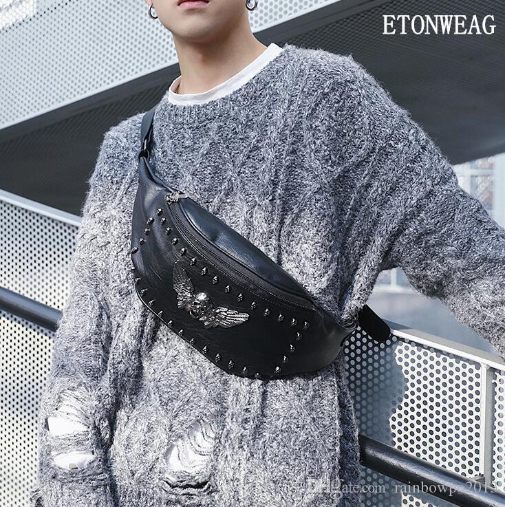 Factory wholesale men handbag ghost pattern cycling bag personality rivet punk shoulder bags street cool skull mens messenger handbags