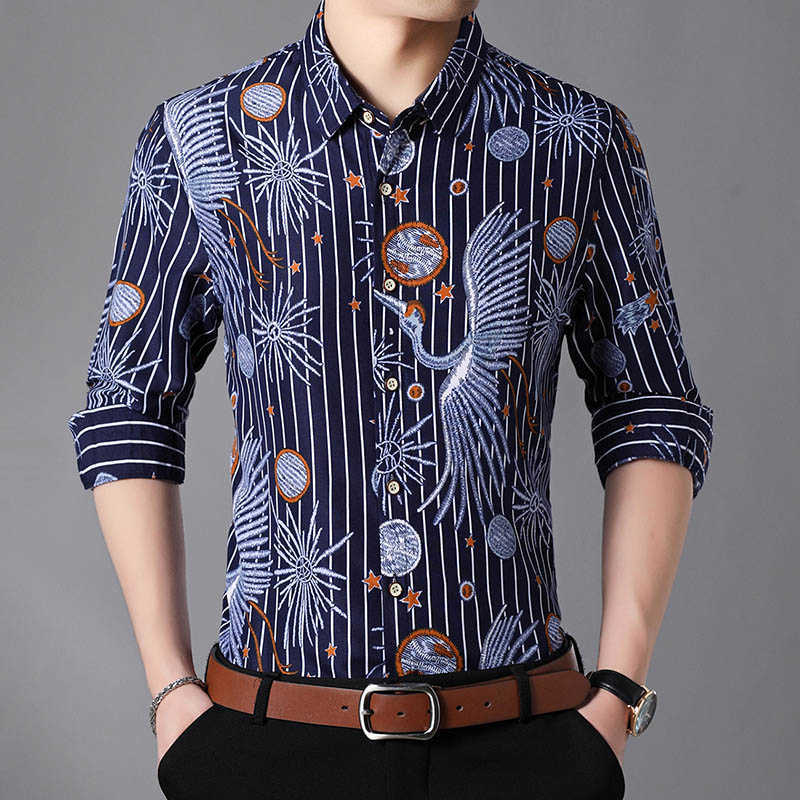 Plus Size 5XL 6XL 7XL Spring Autumn Men's Shirts Personality Printed Cotton Long Sleeve Shirt 210528