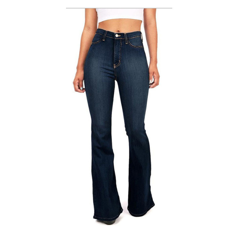 Slim Stretch Bell Bottom Pants Solid Color Women's Pants Flared Vintage High Waist Loose Casual Autumn Streetwear Women's Jeans 210222