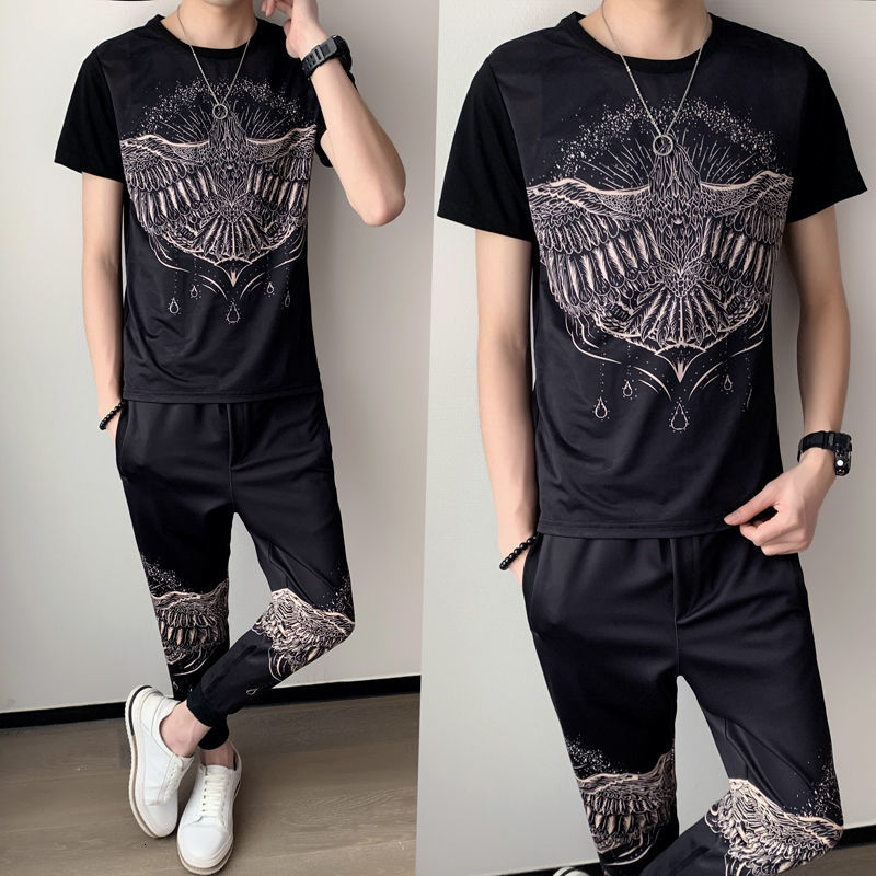 New Eagle Print Short Sleeve t Shirt Two Piece Slim Fit Outfits Set 2021 Spring High Quality Tracksuit Top and Pants Men 8qwu, Black
New Eagle Print Short Sleeve t Shirt Two Piece Slim Fit Outfits Set 2021 Spring High Quality Tracksuit Top and Pants Men 8qwu, Black