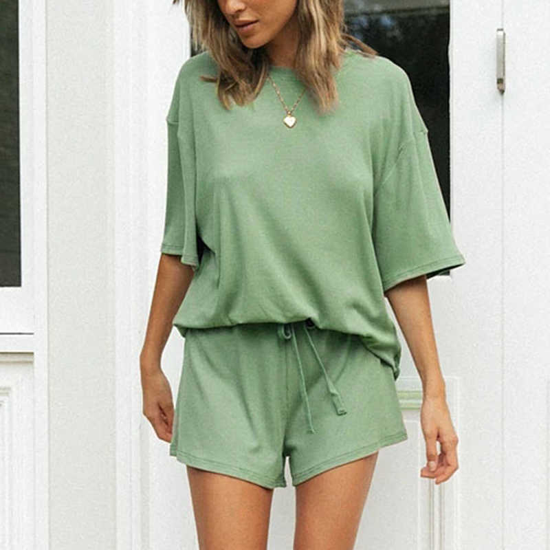 Letter Print Women Sportswear Two Piece Sets Casual T-shirt Shorts Tracksuits Suit Summer Female Loungewear Outfits 210709