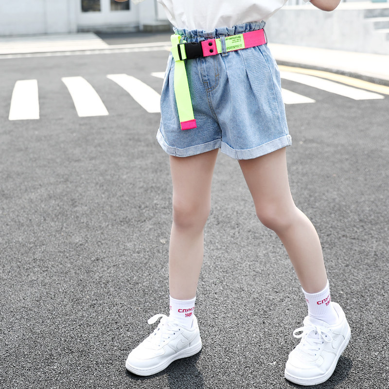Fashion Girls High Waist Denim Shorts with Belt Baby Girls Jeans Shorts Summer Cute Kids Clothes for Teenagers 13-4 Years 210303