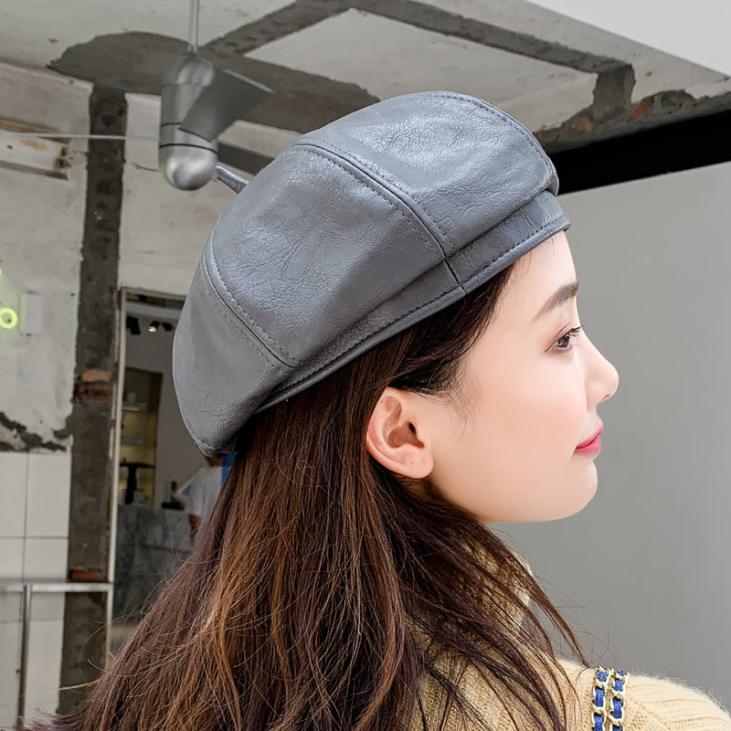 British Faux Leather Winter Painter Cap Octagonal Cap Trendy Female Beret Monochrome Small Chuchu Cap Dome Beret, Grey
British Faux Leather Winter Painter Cap Octagonal Cap Trendy Female Beret Monochrome Small Chuchu Cap Dome Beret, Grey
