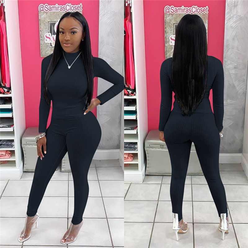 Women's Two Piece Pants Plus size S-3XL fall winter women long sleeve sweatshirt pants knitted two piece set solid color outfits casual black tra