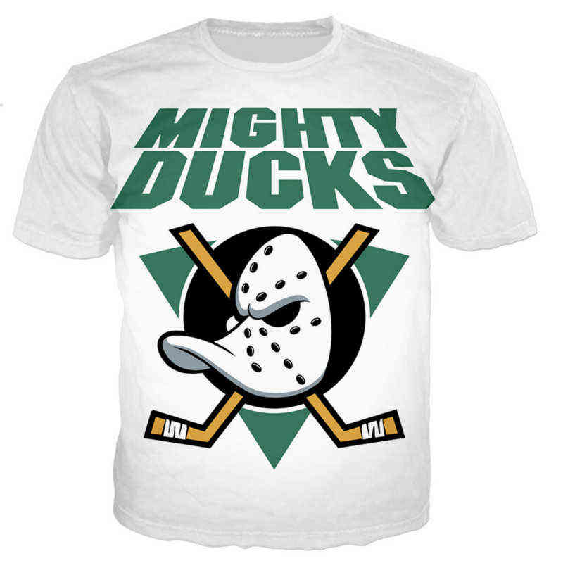 New Summer Mighty Duck Funny 3d Printing T-shirt Ice Hockey Movie Top Stick Ice Hockey Pad Helmet Short-sleeved T-shirt G1203