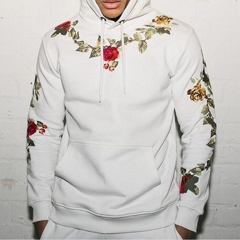 Mens Hoodies Harajuku Flowers Embroidered Hoodie Hooded Sweatshirt Pullover Men Streetwear Sportswear Men Hoodies Sweatshirts 201104