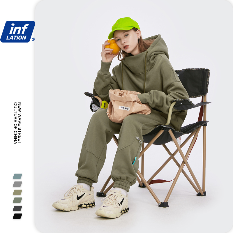 INFLATION Solid Color Thick Fleece Hoodie Men Winter Warm High Collar Oversized Hip Hop Hoodie Men Velvet Hoodie Women 1323W 201127