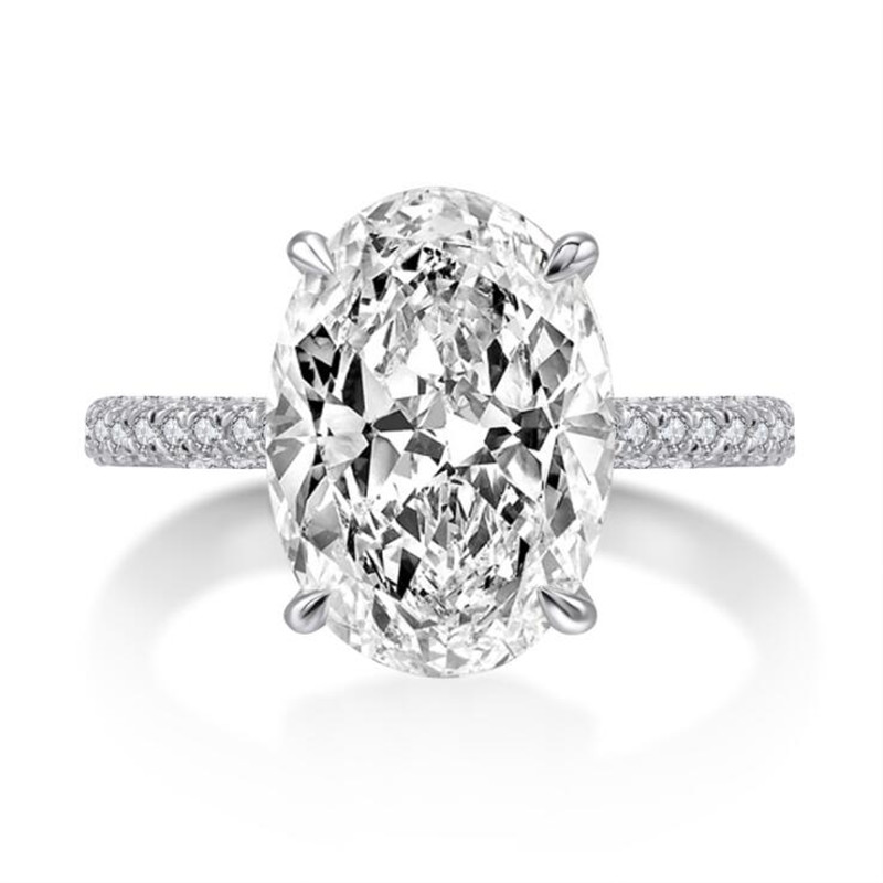 US Size 4-10 Luxury Jewelry Large Diamond Ring Real 925 Sterling Silver Oval Cut White Topaz Gemstones Eternity Women Wedding Band Ring Gift
