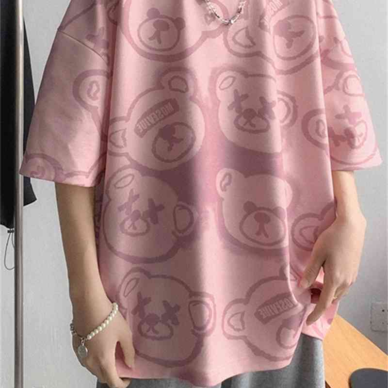 ZAZOMDE bear Top Short Sleeve Tshirt Harajuku Summer men T-Shirt Teddy Bear Letter Loose White Clothing Oversized M8XL 210707