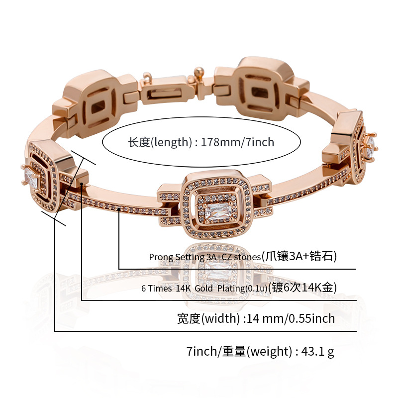 Cubic Zirconia Tennis Chain Bangle Bracelets Clustered CZ Stone Charms Hip Hop Bling Ice Out Geometric Wristband for Men Women Rapper Punk Party Wolf 