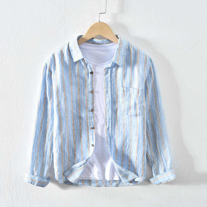 Men Spring Summer Fashion Japan Style High Quality Linen Rainbow Stripe Long Sleeve Single Breasted Shirts Male Casual Loose Top 210721, Grey
Men Spring Summer Fashion Japan Style High Quality Linen Rainbow Stripe Long Sleeve Single Breasted Shirts Male Casual Loose Top 210721, Grey