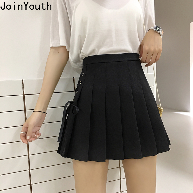 Joinyouth Lace Up High Waist Pleated Skirt Summer Preppy Style Faldas Sweet Mini Skirts Ropa Mujer Kawaii Saia Jupe Femme 7b017 210309