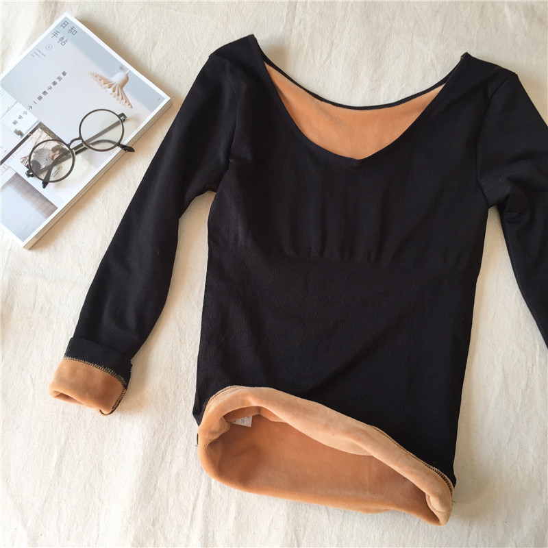 Women Autumn Winter T Shirt Slim Warm Thick Velvet T-Shirts Tees Female Long Sleeve Bottoming Shirt Underwear Tops T200110