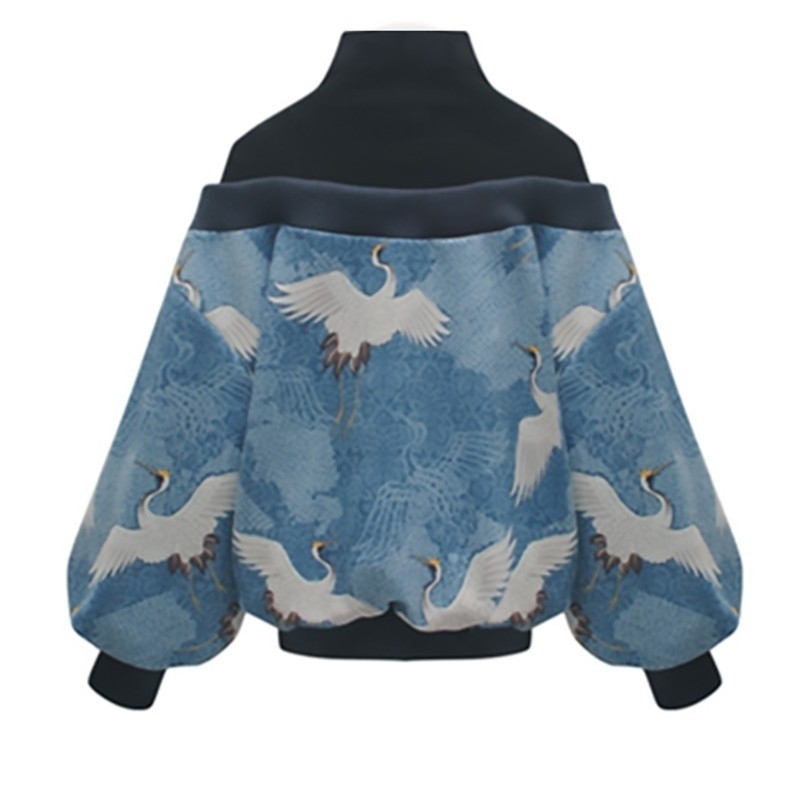 [EAM] New Spring High Collar Long Sleeve Pattern Printed Loose Big Size Personality Sweatshirt Women Fashion Tide JL948 201103