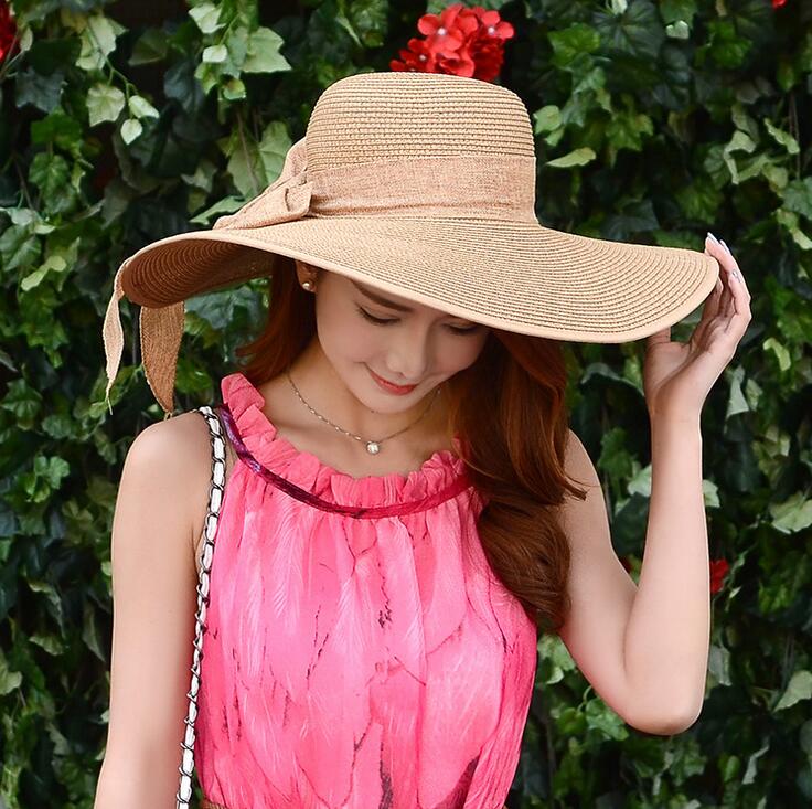 Epacket DHL ship Ladies beach vacation straw hat bow ribbon sun hat sun hat DACM040 Wide Brim Hats