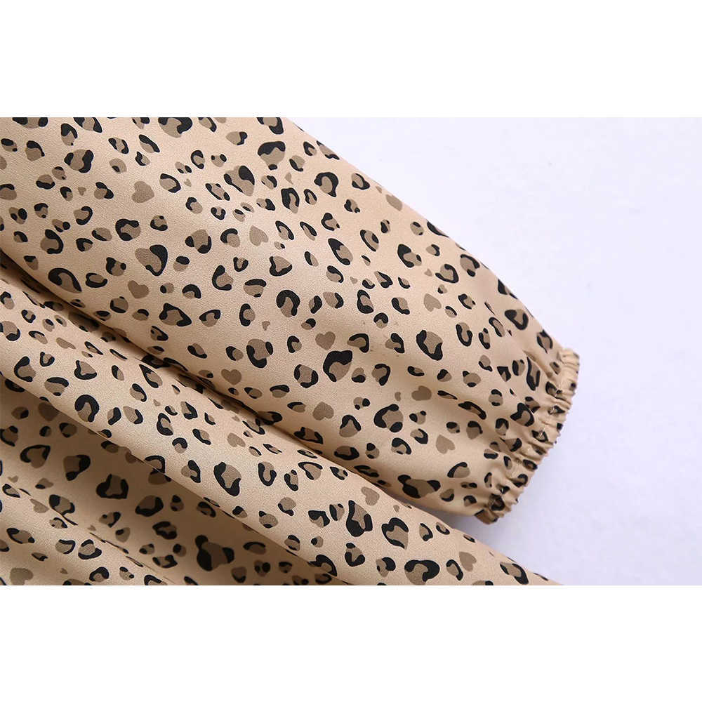 Women Dress Leopard Printed Short Mini dress Long Sleeves Chic Lady Fashion Vintage Casual Woman Dresses 210709