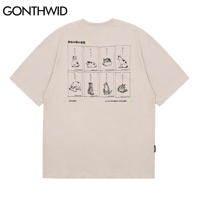 Tshirts Cute Cats Print Streetwear Hip Hop Summer Cotton Cartoon Short Sleeve T-Shirts Harajuku Casual Loose Tees Tops 210602, White
Tshirts Cute Cats Print Streetwear Hip Hop Summer Cotton Cartoon Short Sleeve T-Shirts Harajuku Casual Loose Tees Tops 210602, White