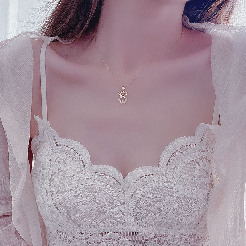 Feminia Cute Bear Short Necklace for Women Ins Shine Zircon Choker Birthday Gift Wedding Jewelry Pendant