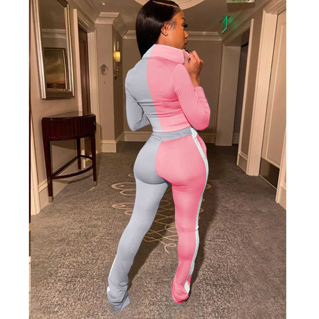 Women Designers Clothes 2023 color block splicing fashion leisure sports ladies tracksuits two-piece set