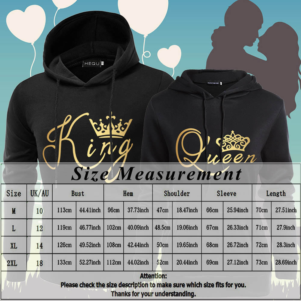 Poshfeel King Queen Printed Sweatshirt Couples Lovers Hoodies Hooded Sweatshirt Casual Pullovers Tracksuits Gift 201102