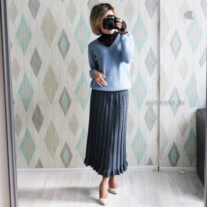 GIGOGOU Cable Twist Women Knitted Skirts Autumn Winter Thick Warm Midi Skirt Elastic Band High Waist Tulle Skirt for Women 210306
