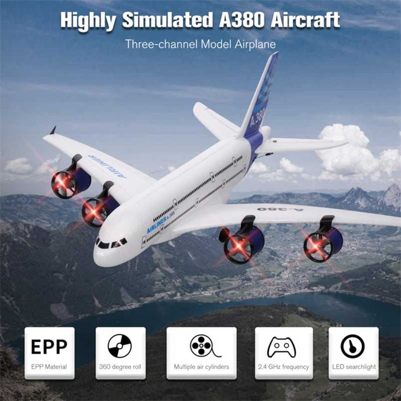 A380 2.4G RC Airplane Flying Aircraft Glider With LED Searchlight 3CH For Beginner EPP Foam Fixed Wing Plane 211104, With 1 battery
A380 2.4G RC Airplane Flying Aircraft Glider With LED Searchlight 3CH For Beginner EPP Foam Fixed Wing Plane 211104, With 1 battery