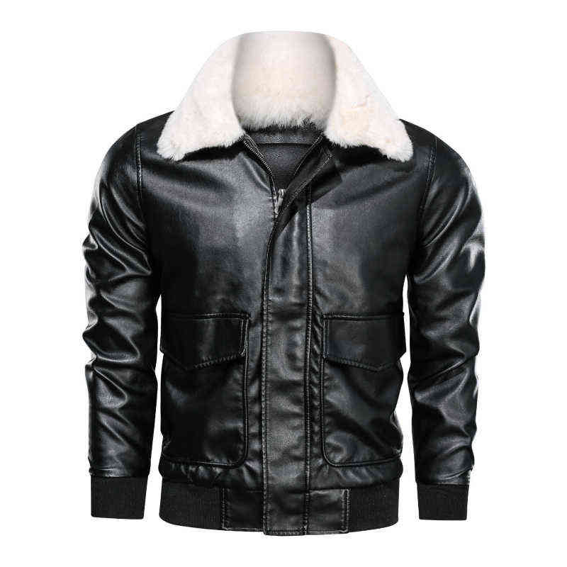 Autumn Fur Spring Collar Detachable Leather Jacket Men Big Pockets Motorcycle Leather Jacket Men PU Coats Simple Biker Jacket 211111