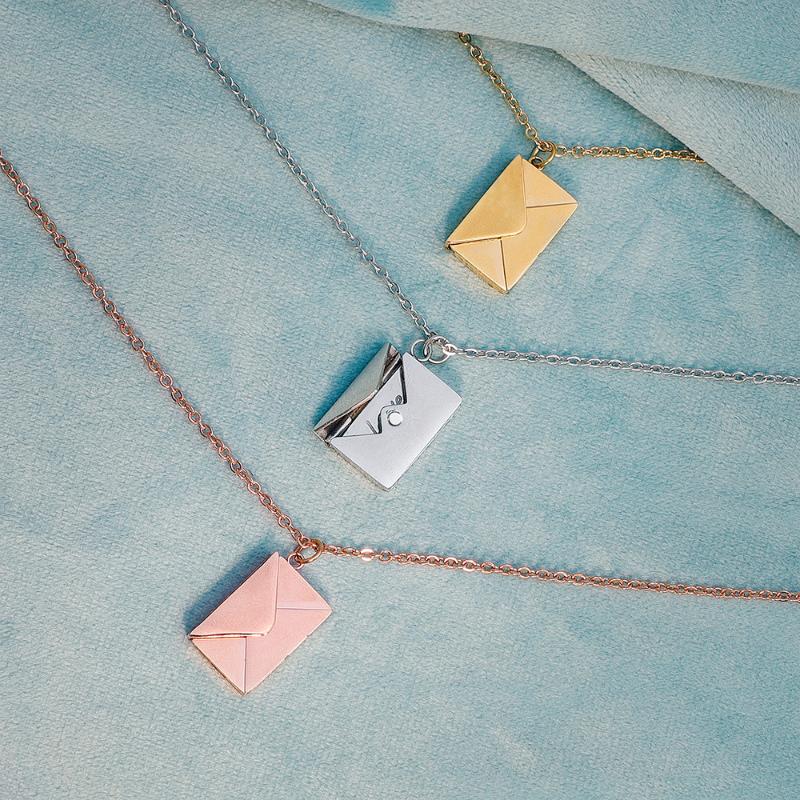 Chains Envelope Locket Necklace With Stainless Steel Gold Silver Color Love You Secret Message Pendant For MOTHER039s Day Gift